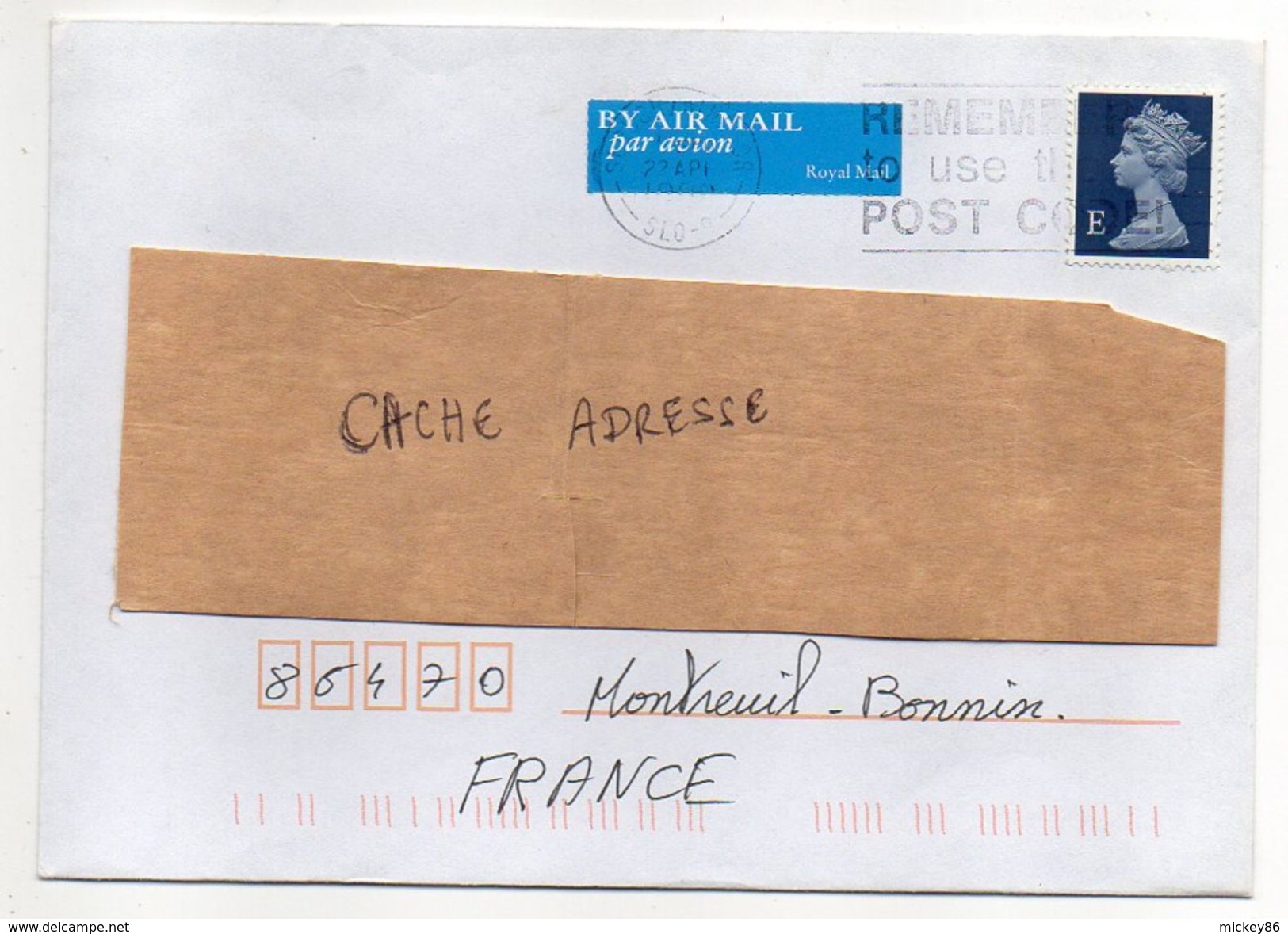 Grande Bretagne-1999--lettre  à Destination De La France Tp Elisabeth II--E  Seul Sur Lettre - Brieven En Documenten