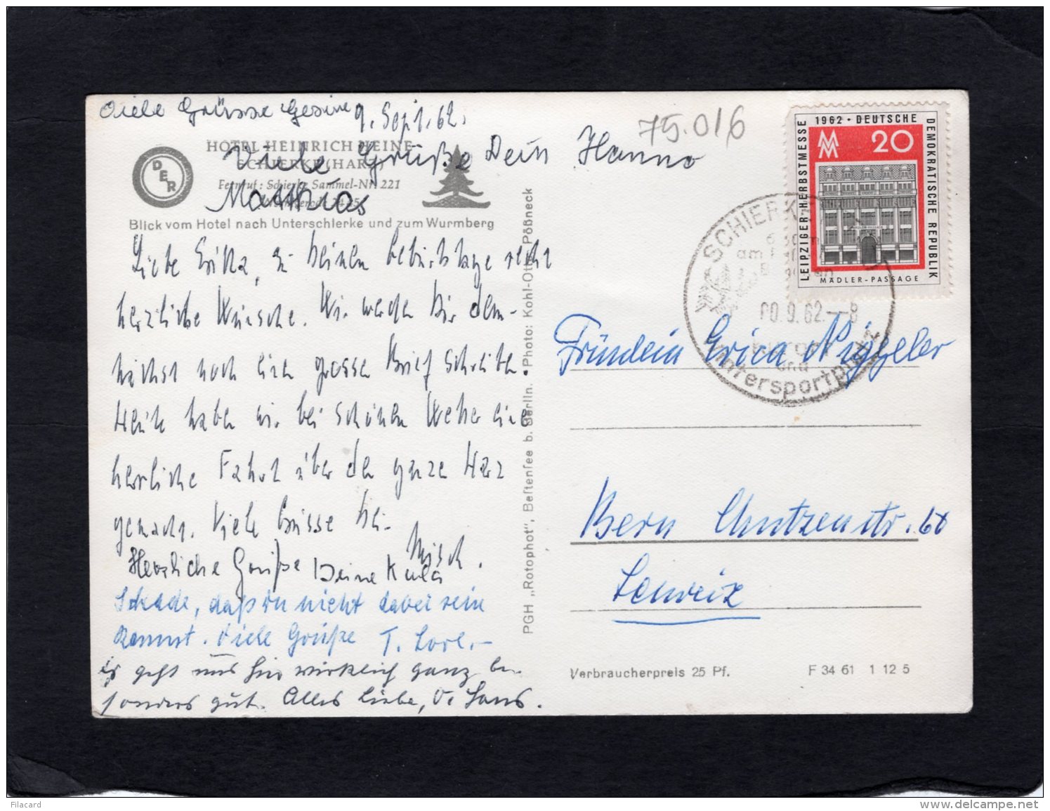 75016   Germania,   Schierke, Harz,  Hotel  Heinrich Heine,  VG  1962 - Schierke