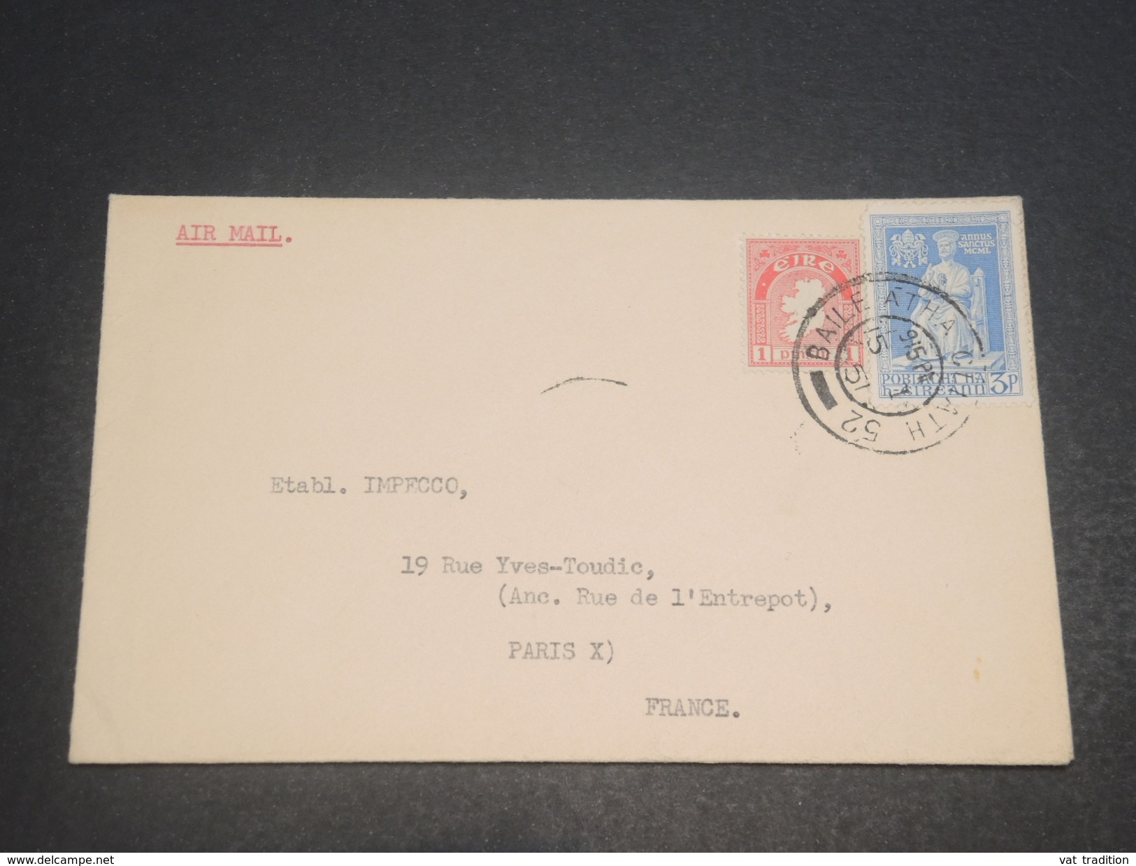 IRLANDE - Enveloppe Pour Paris  En 1951 , Affranchissement Et Oblitération Plaisants -  L 11572 - Brieven En Documenten