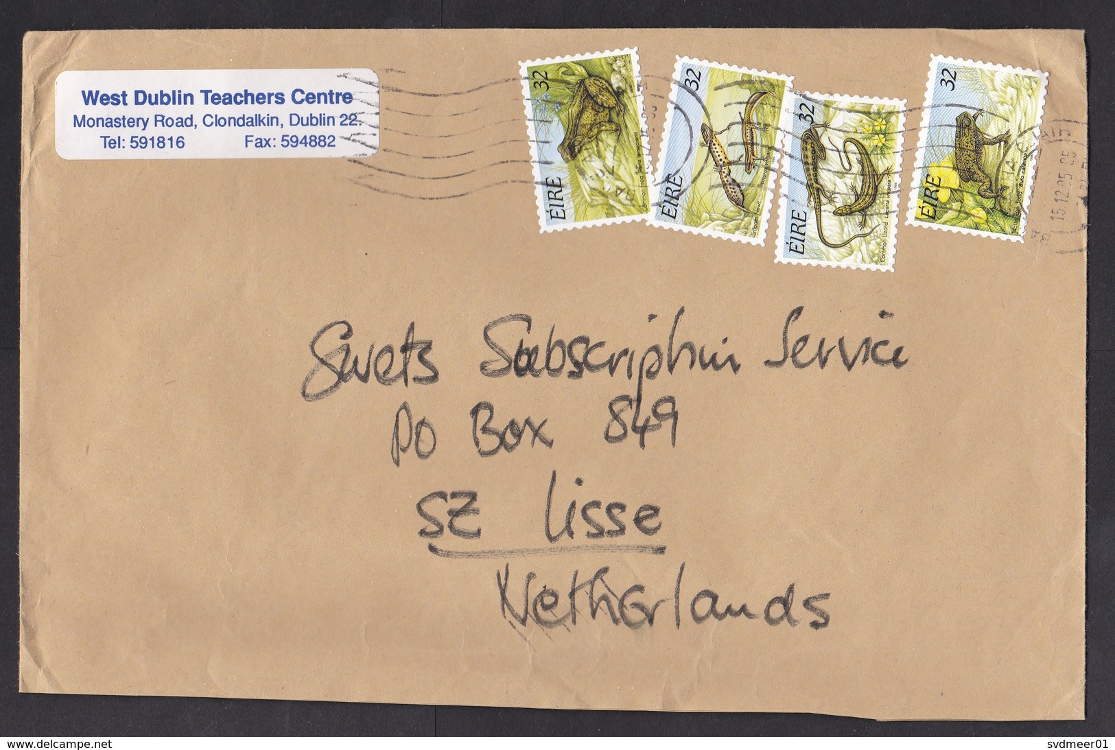 Ireland: Cover To Netherlands, 2005, 4 Stamps, Reptiles, Lizard, Salamander, Frog, Toad, Animals (minor Damage) - Lettres & Documents