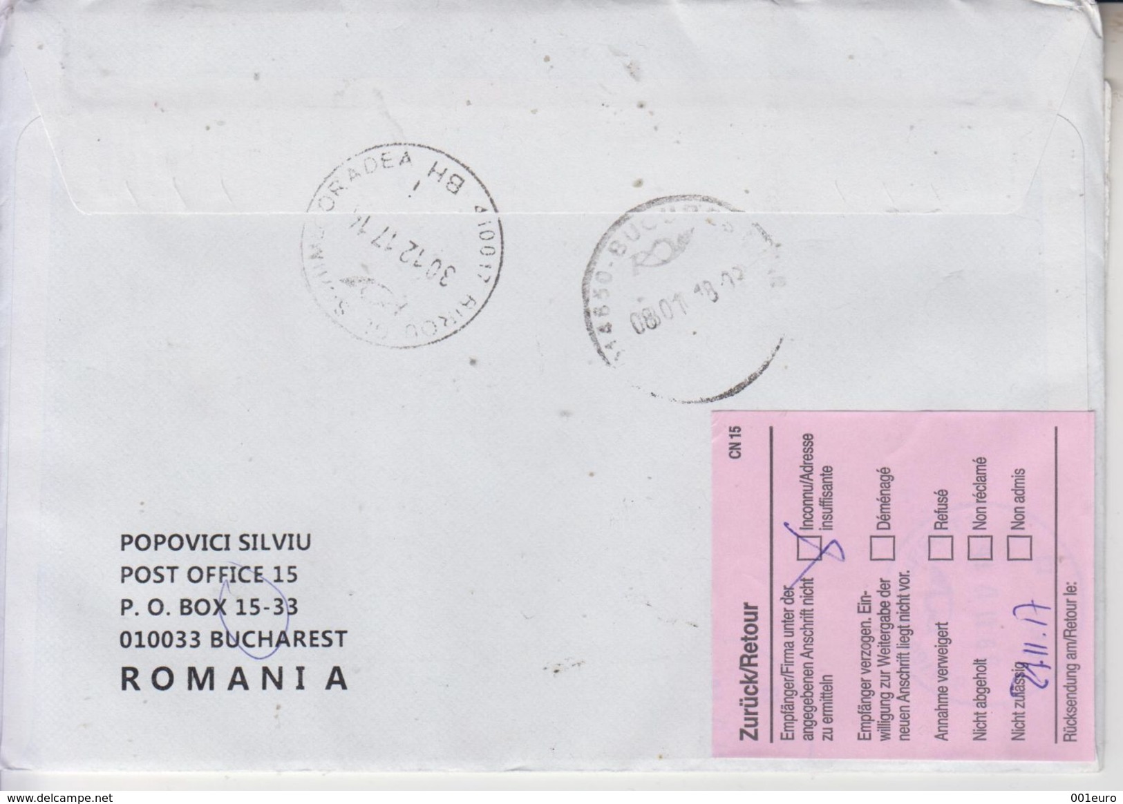 ROMANIA 2017 :  WILD BERRIES 4 Stamps On Cover To GERMANY And Back - Envoi Enregistre! Registered Shipping! - Usati