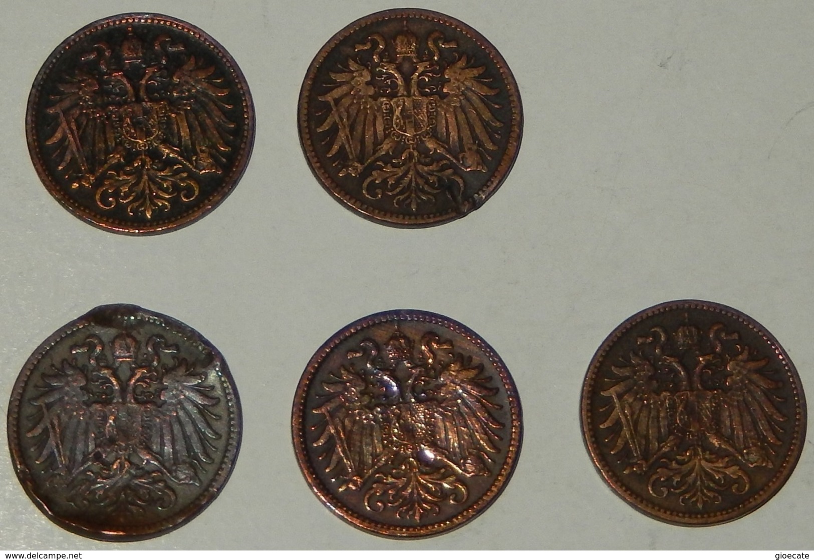 AUSTRIA – 2 HELLER – 1895 – 1908 – 1912 – 1914 – 5 MONETE – (135) - Austria