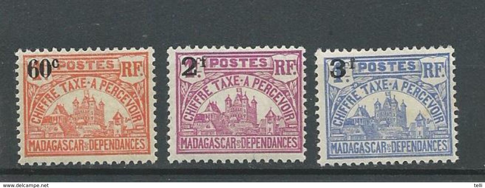MADAGASCAR  Scott J17-J19 Yvert Taxe 17-19 (3) * Cote 4,00 $ 1924 - Portomarken