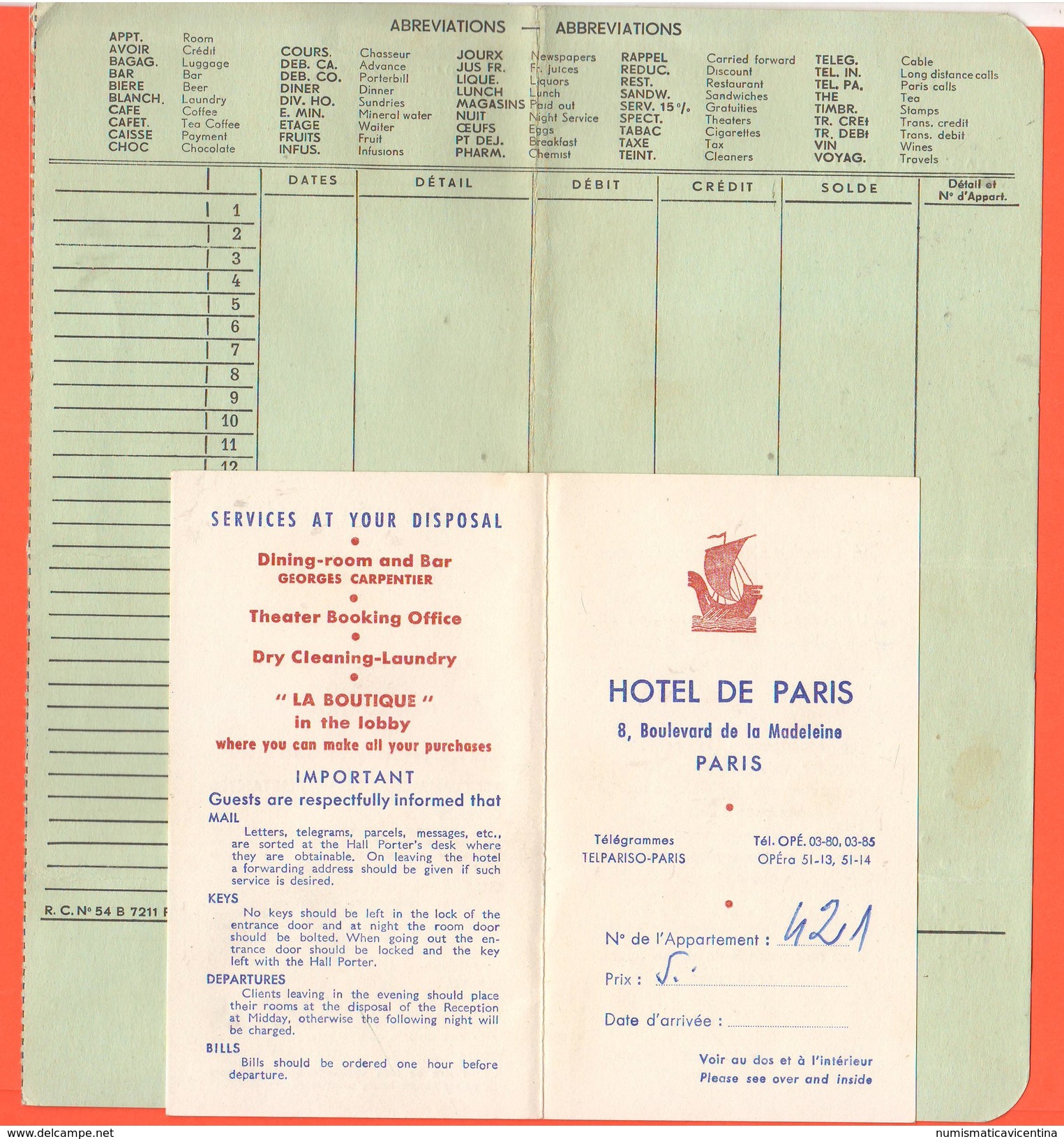 Old Facture Hotel De Paris 1959 Et Carte - 1950 - ...