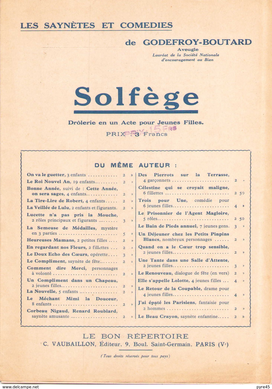 Solfège " Drôlerie En Un Acte Pour Jeunes Filles ( Les Saynètes Et Comédies De Godefroy-Boutard ) - Autres & Non Classés