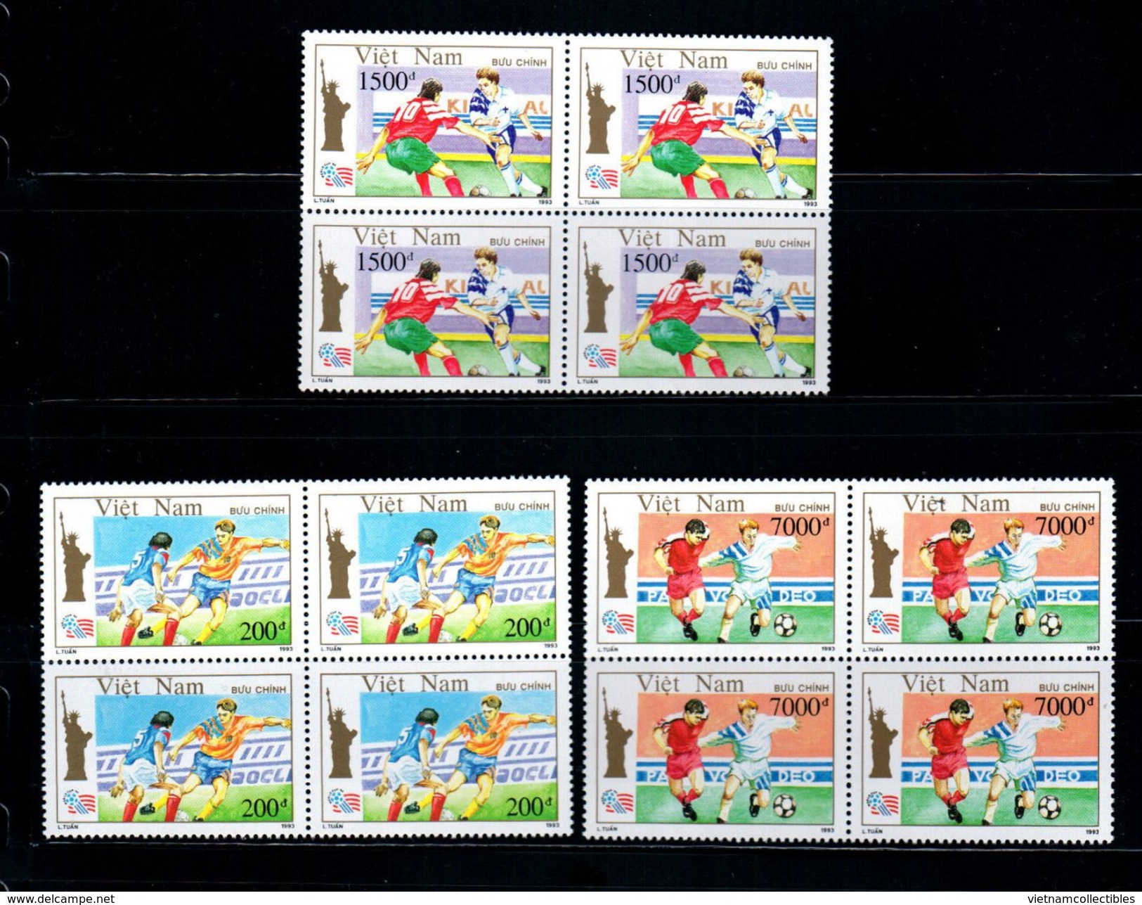 Blocks 4 Of Vietnam Viet Nam MNH Perf Stamps 1993 : World Cup Football In USA / Liberty Statue (Ms663) - Vietnam