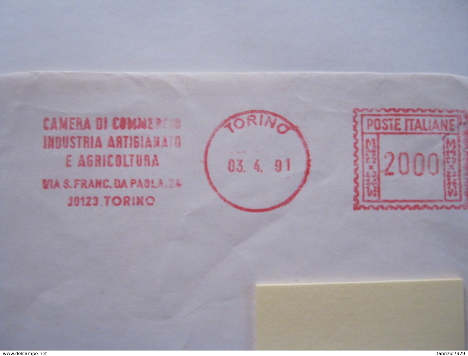 RS9 ITALIA EMA AFFR. MECCANICA ROSSA - 1991 TORINO - CAMERA COMMERCIO INDUSTRIA AGRICOLTURA ARTIGIANATO - Macchine Per Obliterare (EMA)