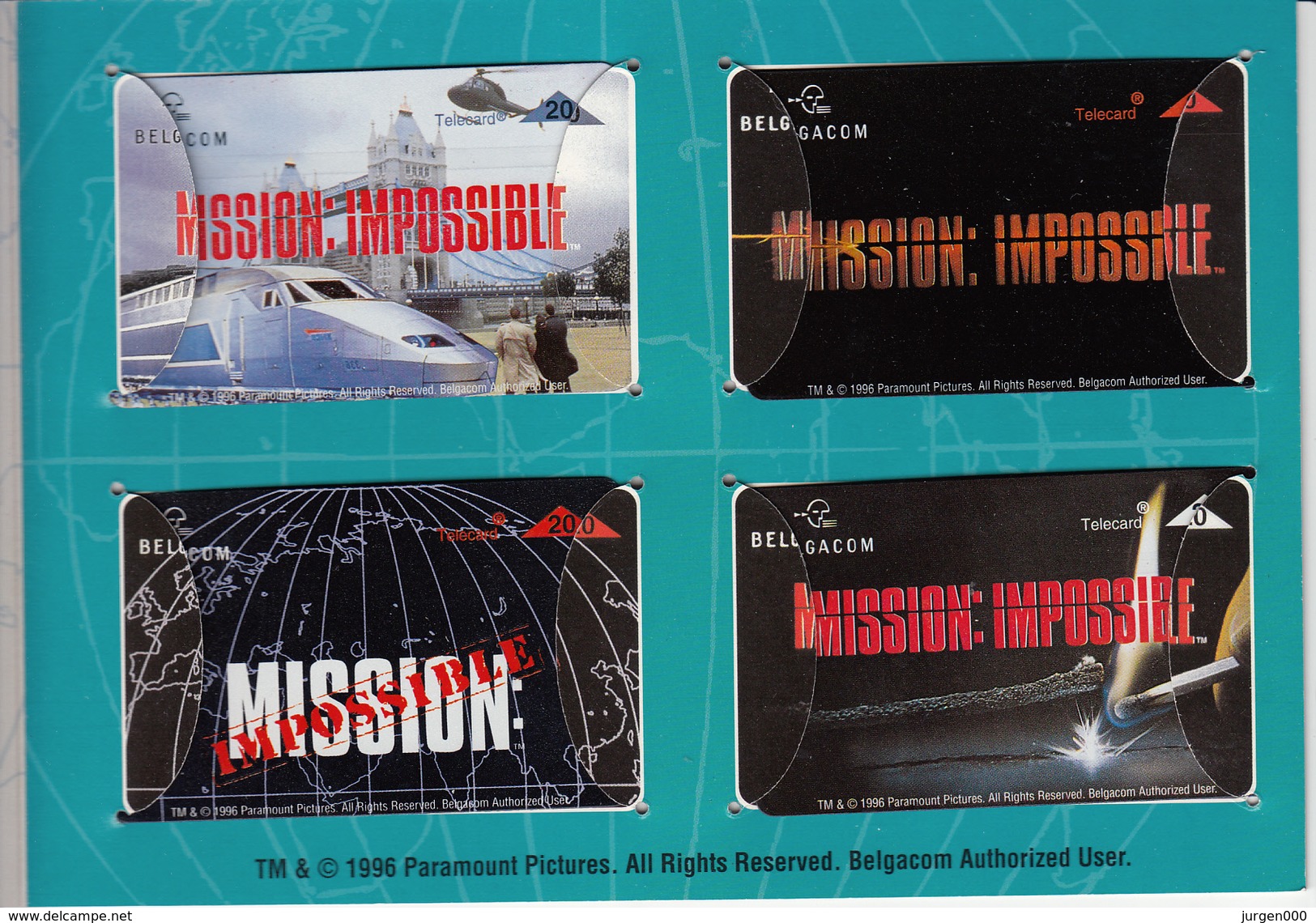 Belgium, Mission Impossible, 4 Cards, NEW (X06573) - Cinema