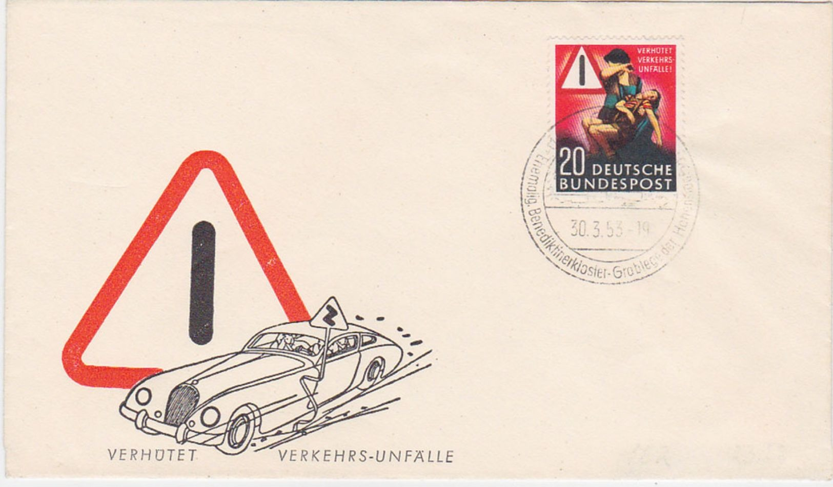 GERMANY 1953 (30.3.) F.D.C. AUTO ACCIDENT PREVENTION Mi 162 - Other & Unclassified