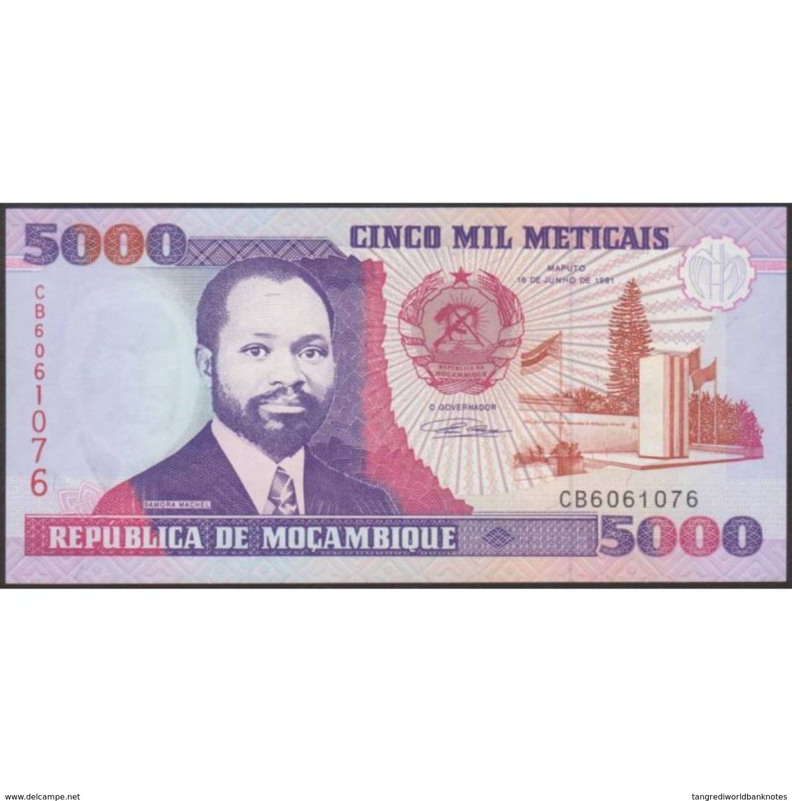 TWN - MOZAMBIQUE 136 - 5000 5.000 Meticais 16.6.1991 Prefix CB﻿ UNC - Mozambico