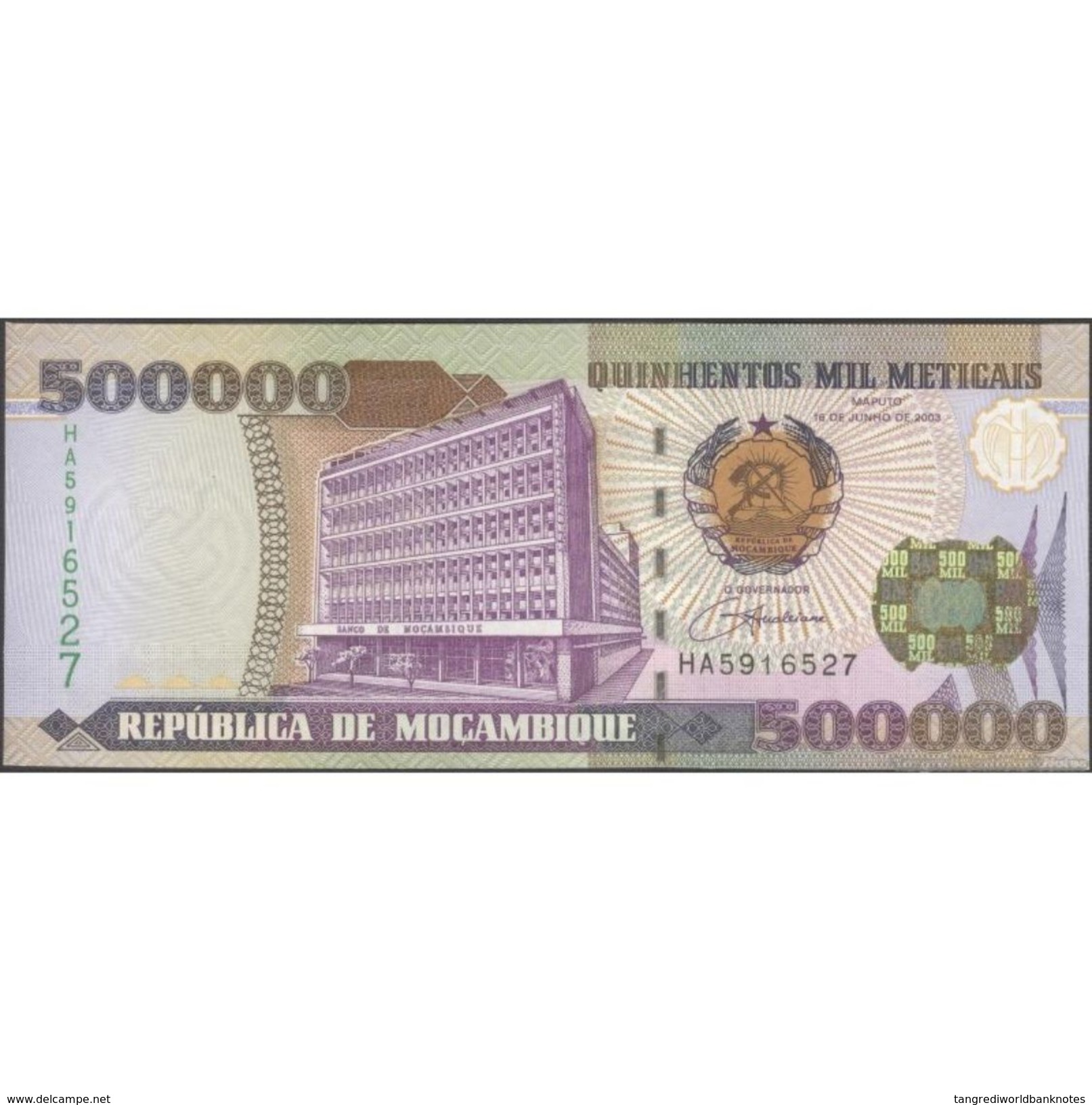 TWN - MOZAMBIQUE 142 - 500000 500.000 Meticais 16.6.2003 Prefix HA﻿ UNC - Mozambico