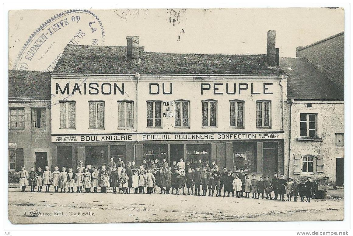 TOP BELLE CPA TRES ANIMEE ST SAINT MENGES, MAGASIN MAISON DU PEUPLE, BOULANGERIE EPICERIE QUINCAILLERIE, ARDENNES 08 - Sonstige & Ohne Zuordnung