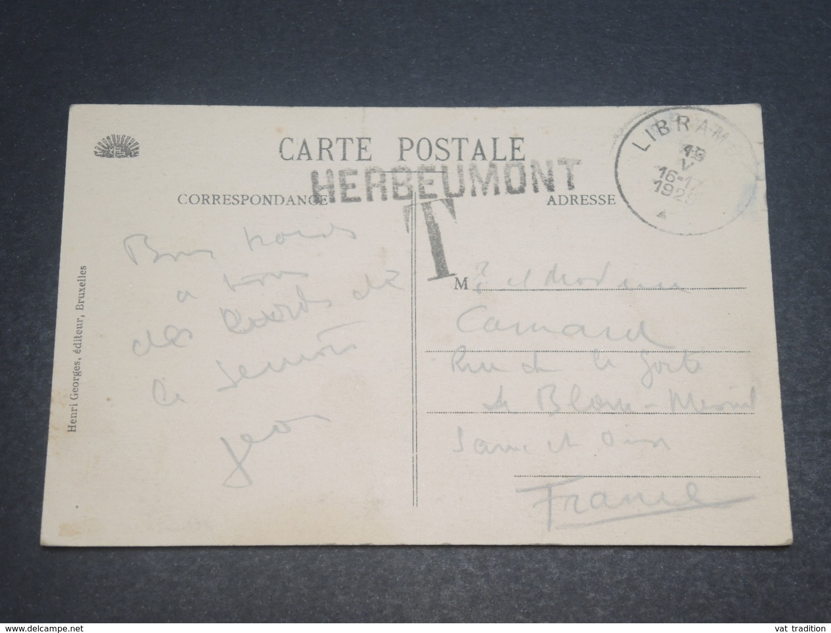 BELGIQUE - Taxe De Herbeumont Sur Carte Postale Pour La France En 1926 -  L 11649 - Covers & Documents