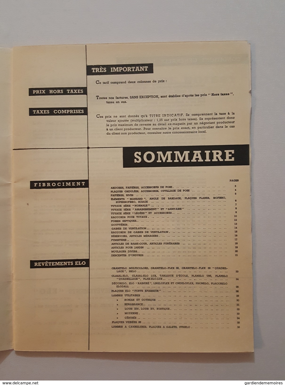 1959 Fibrociment De Poissy - Tarif N°59 - Advertising