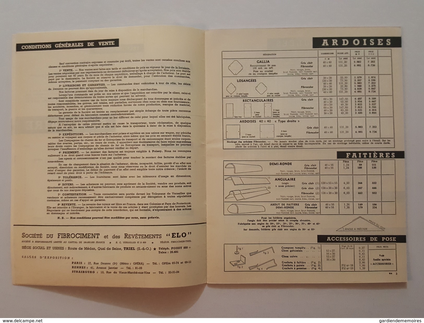 1959 Fibrociment De Poissy - Tarif N°59 - Advertising