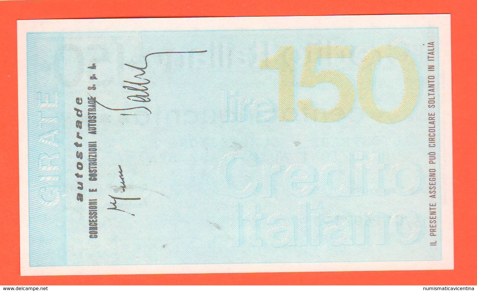Miniassegno Banca Credito Italiano 150 Lire 1976 Autostrade - [10] Assegni E Miniassegni