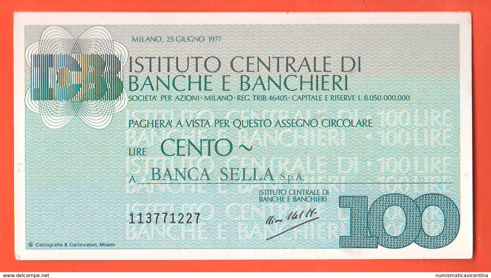 Miniassegno ICBB Banche E Banchieri 100 Lire 1977 Banca Sella - [10] Assegni E Miniassegni