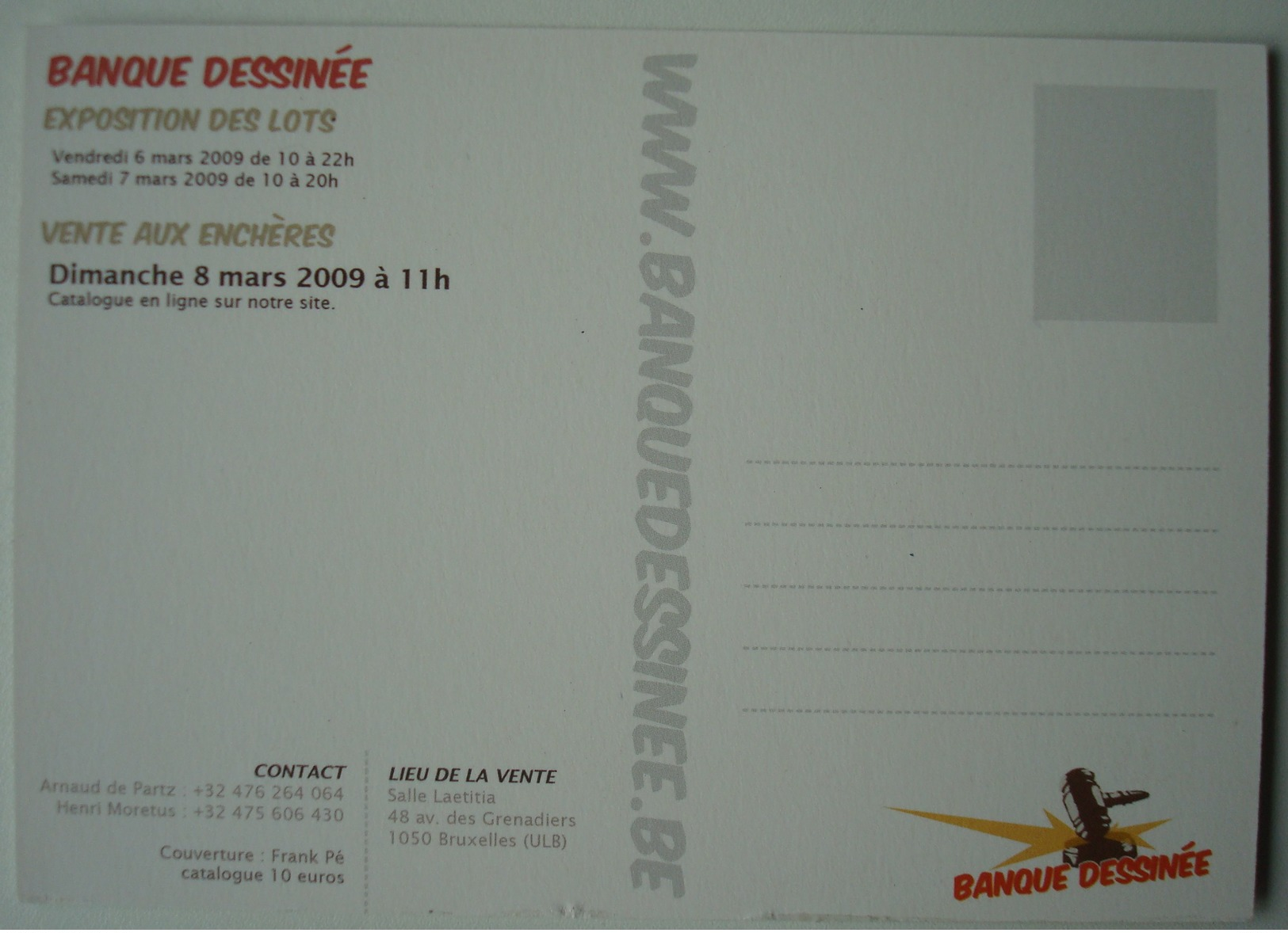 Frank Pé. - Carte Postale Pour Banque Dessinée 11e Vente. - 2009. - Stripverhalen