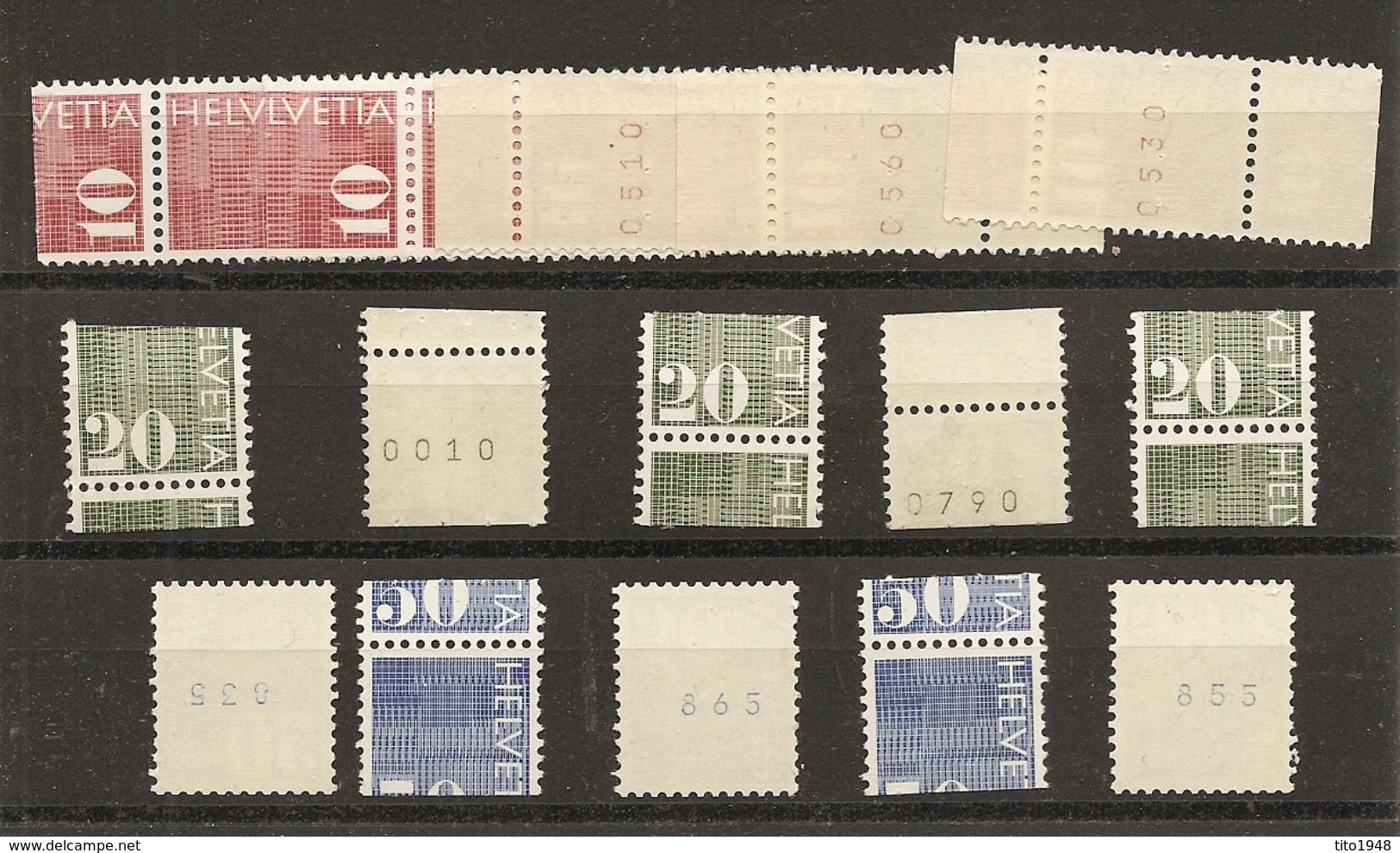 Schweiz, 1970, Rollenmarken, 5 Set 10,20,50  Rp. Verschnitten Aus Dem Automaten, Mit + Ohne Nr., Siehe Scans! - Coil Stamps