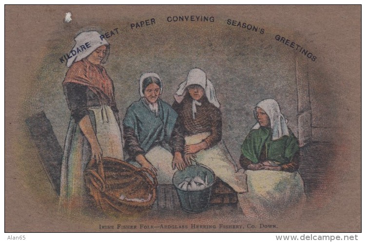 Peat Paper Postcard From Ireland, Season's Greetings, Irish Fisher Folk, C1900s/10 Vintage Postcard - Other & Unclassified