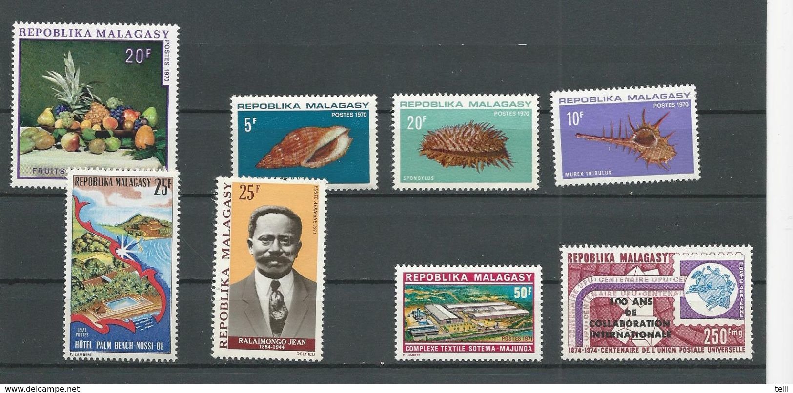 MADAGASCAR  Scott 446, 447-449, 458, 454, C97, C133 Yvert 476, 477-9, 490, 486, PA114, PA143 (8) ** Cote 10,50$ 1970-74 - Madagascar (1960-...)