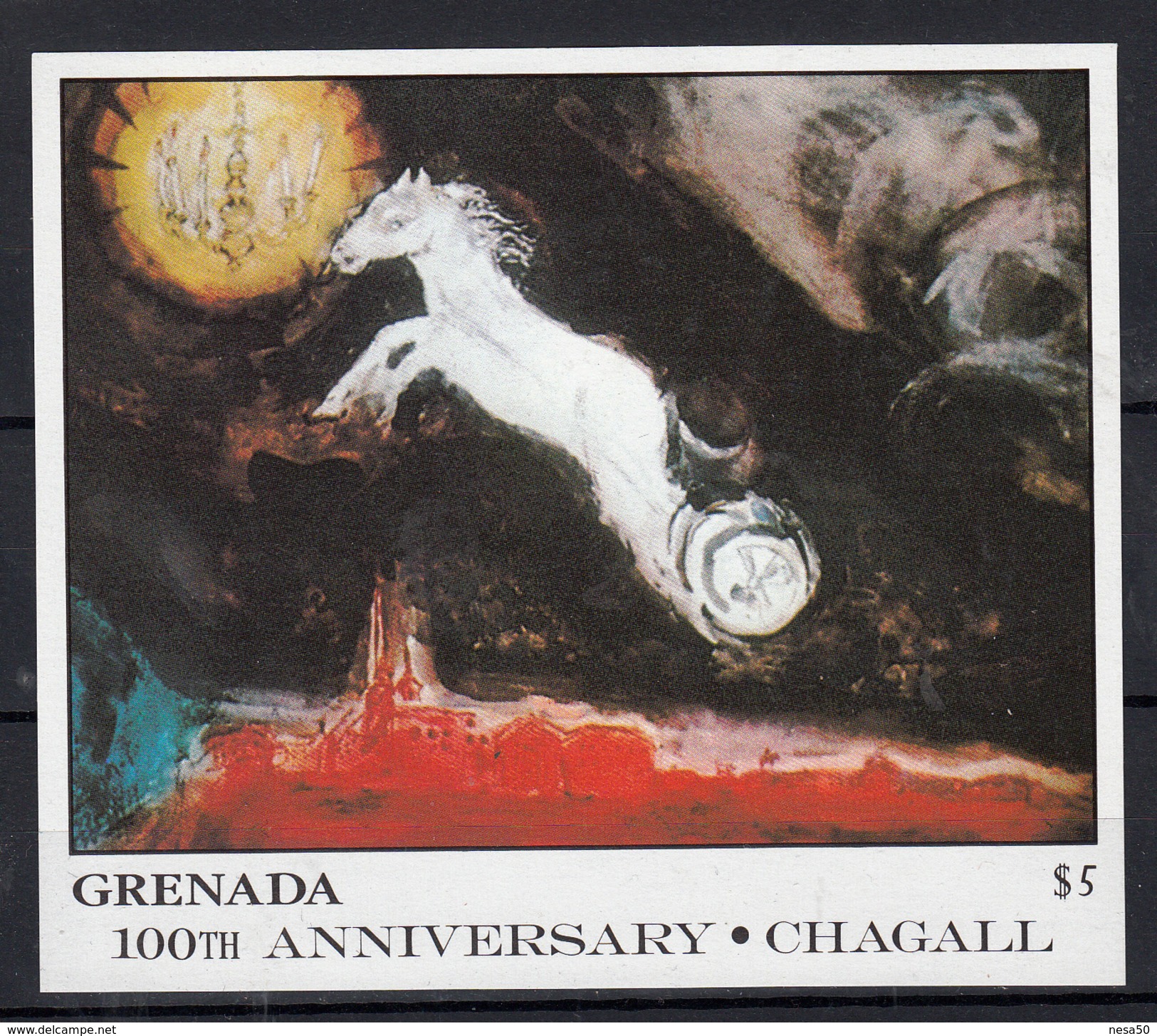 Grenada 1986 Mi Nr Blok 173 , Schilder Marc Chagall ; Fantasie Van St. Petersburg, Paard , Horse - Grenada (1974-...)