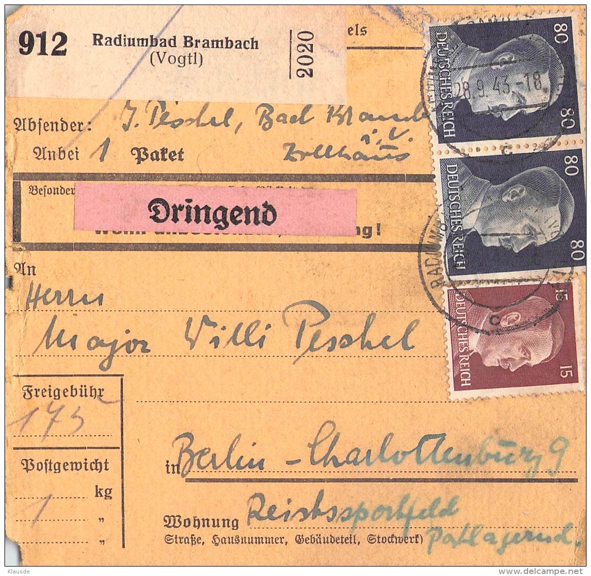 Paketkarte Radiumbad Brambach (Voglt.) - Sonstige & Ohne Zuordnung