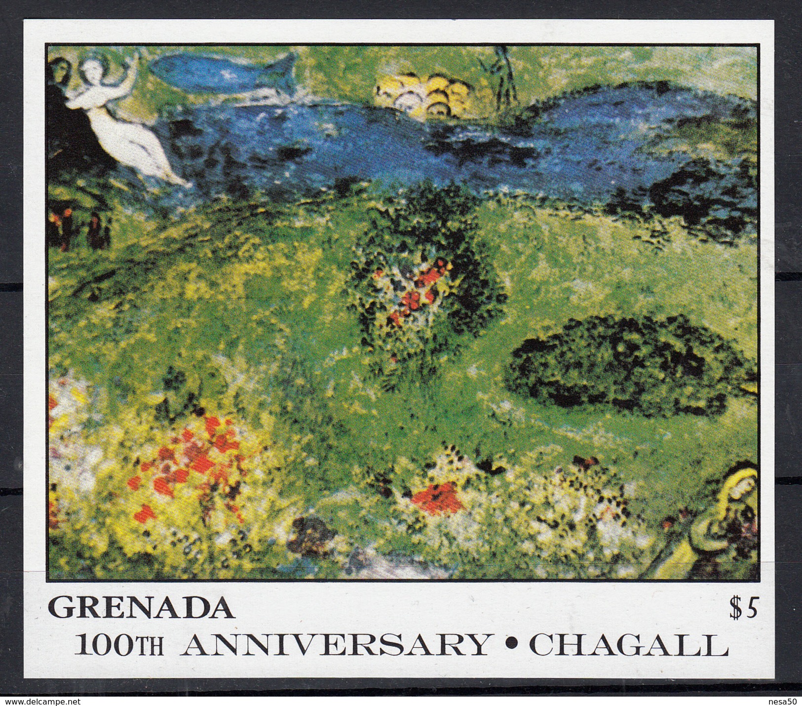 Grenada 1986 Mi Nr Blok 174 , Schilder Marc Chagall ; Boomgaard, 2 Vrouwen - Grenada (1974-...)