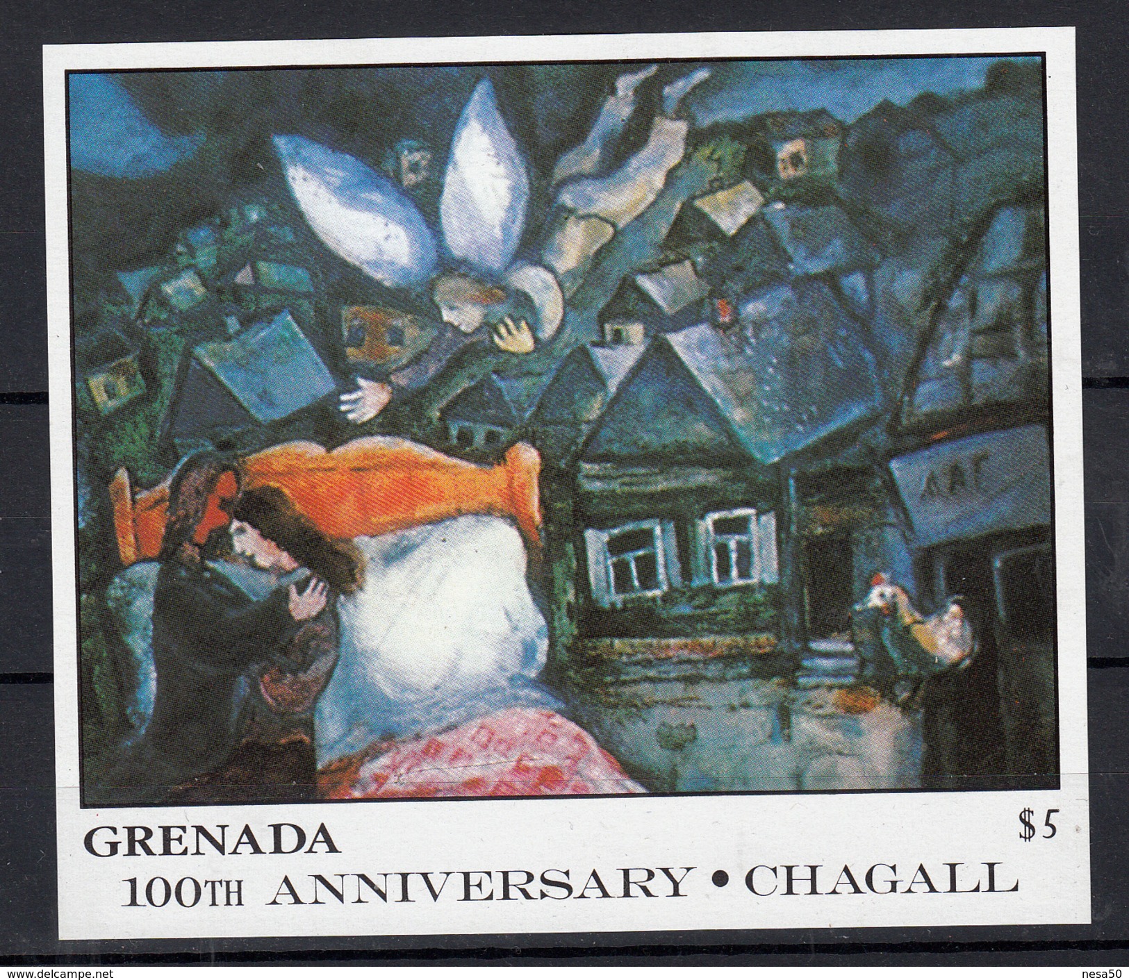 Grenada 1986 Mi Nr Blok 175 , Schilder Marc Chagall ; Eenzaamheid, Geluk, Love - Grenada (1974-...)