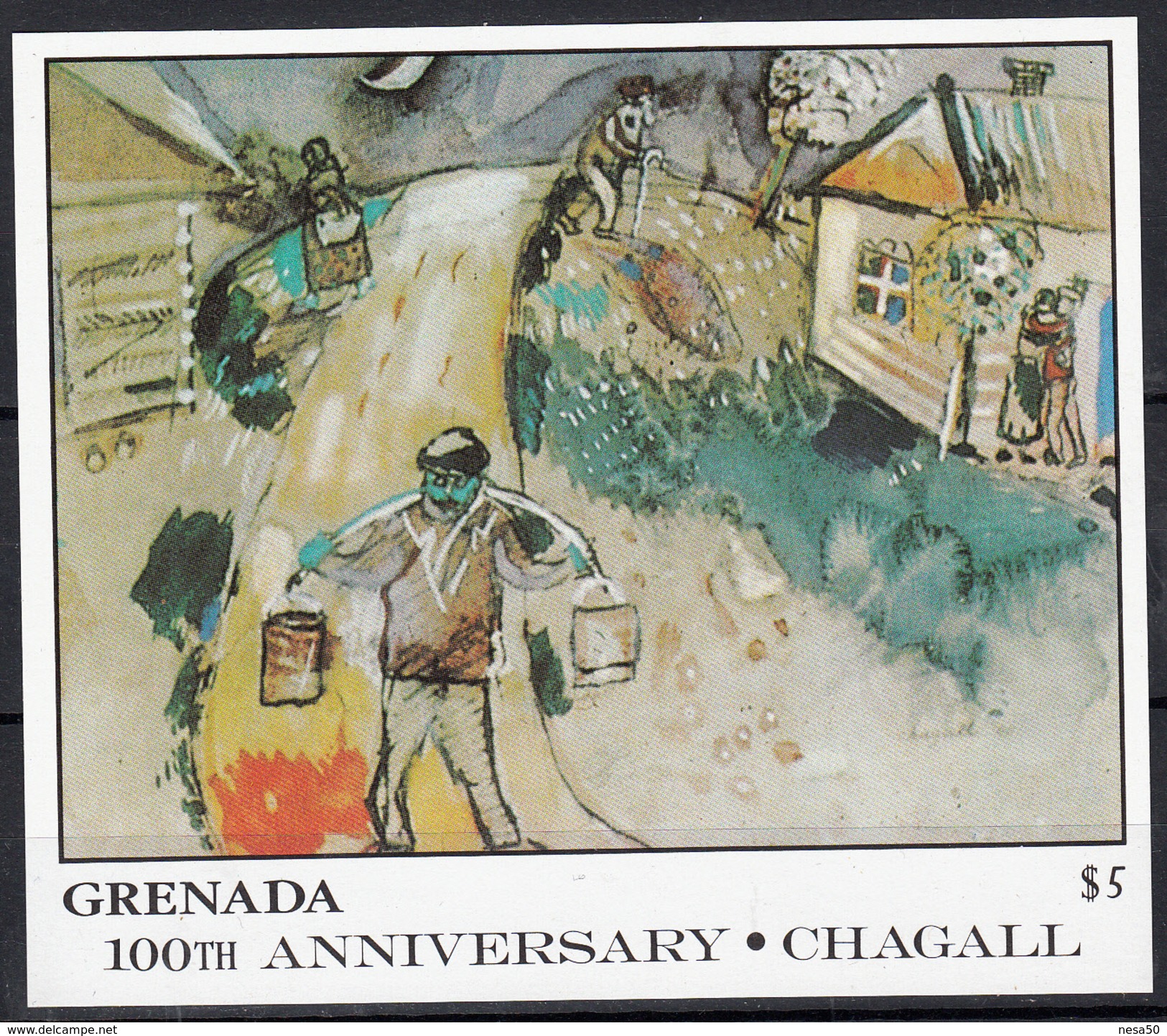 Grenada 1986 Mi Nr Blok 181 , Schilder Marc Chagall ; Waterdrager - Grenada (1974-...)