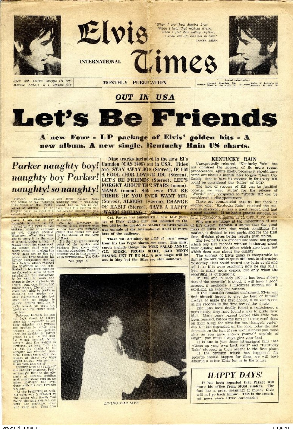 ELVIS PRESLEY  INTERNATIONAL TIMES OUT IN USA LET S BE FRIENDS JOURNAL N° 1  1970  -  8 PAGES  -  RARE FAN CLUB - Musik