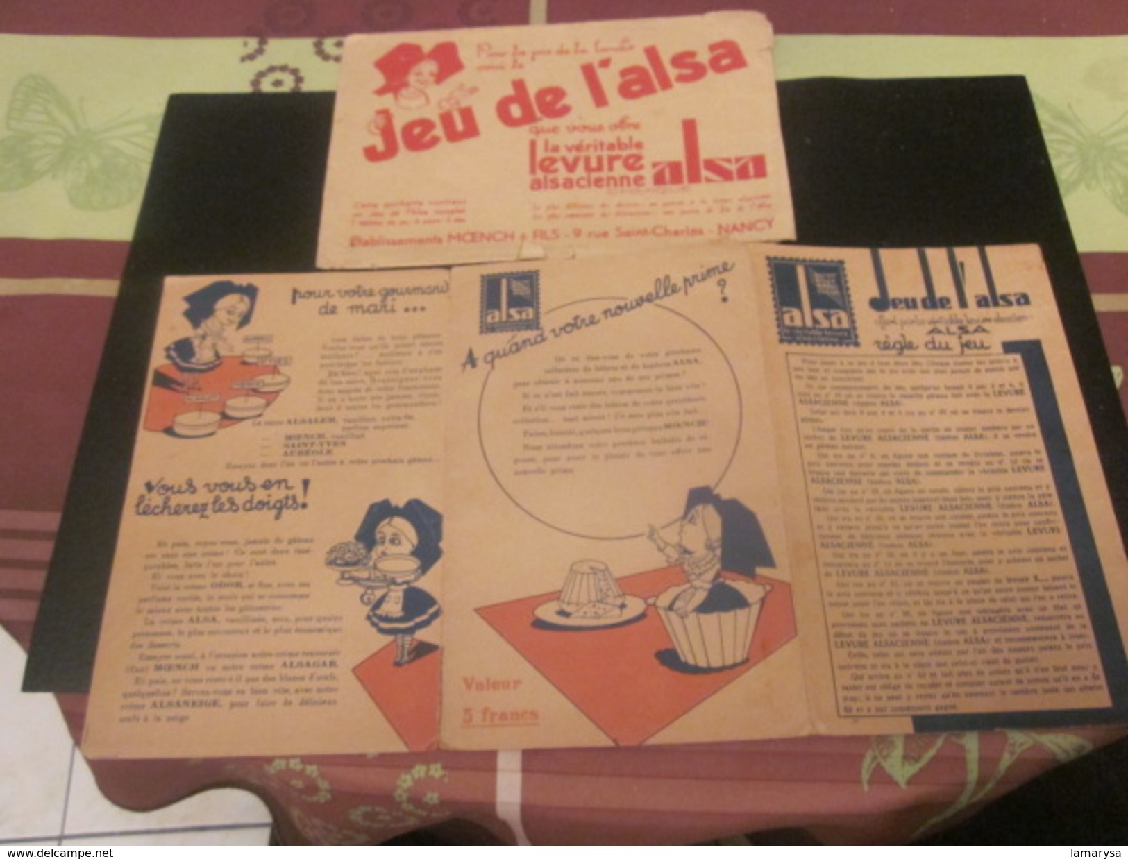 Vintage"Jeu De L'ALSA" Années 50+Règle Du Jeu-Dépliant Publicitaire Levure Alsacienne Nancy+enveloppe Originale Protecti - Autres & Non Classés