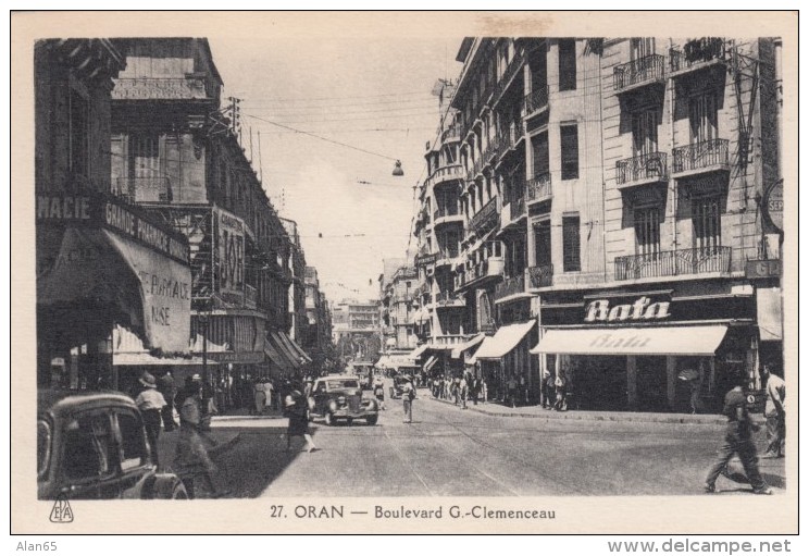 Oran Algeria, Boulevard G. Clemenceau, Street Scene Business Signs, C1930s Vintage Postcard - Oran