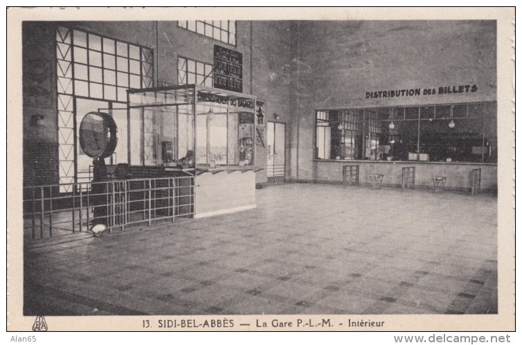 Sidi Bel-Abbes Algeria, Gare P-L-M Railroad Station Interior View C1930s Vintage Postcard - Sidi-bel-Abbes