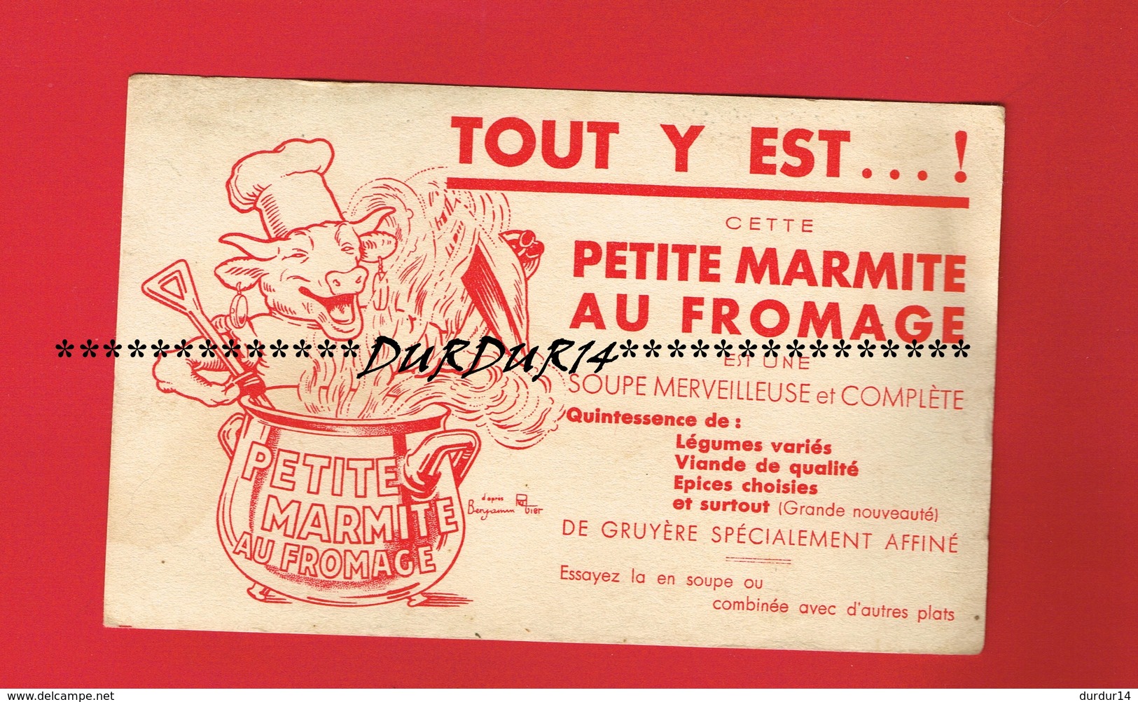 1 Buvard ... Petite Marmite Au Fromage Signé Benjamin Rabier Vache Qui Rit ... - Produits Laitiers