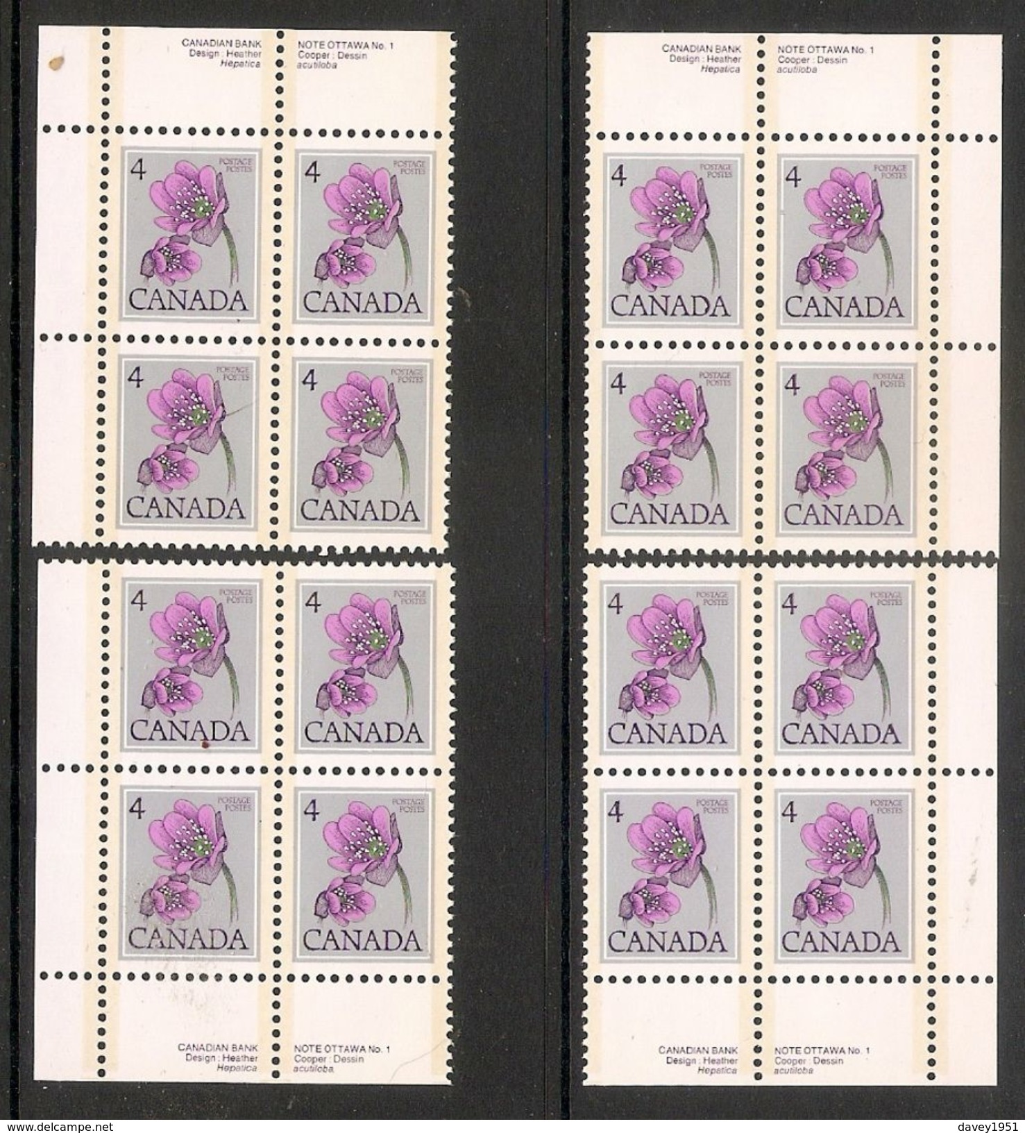 006091 Canada 1977 4c Plate Block 1 Set MNH - Plate Number & Inscriptions