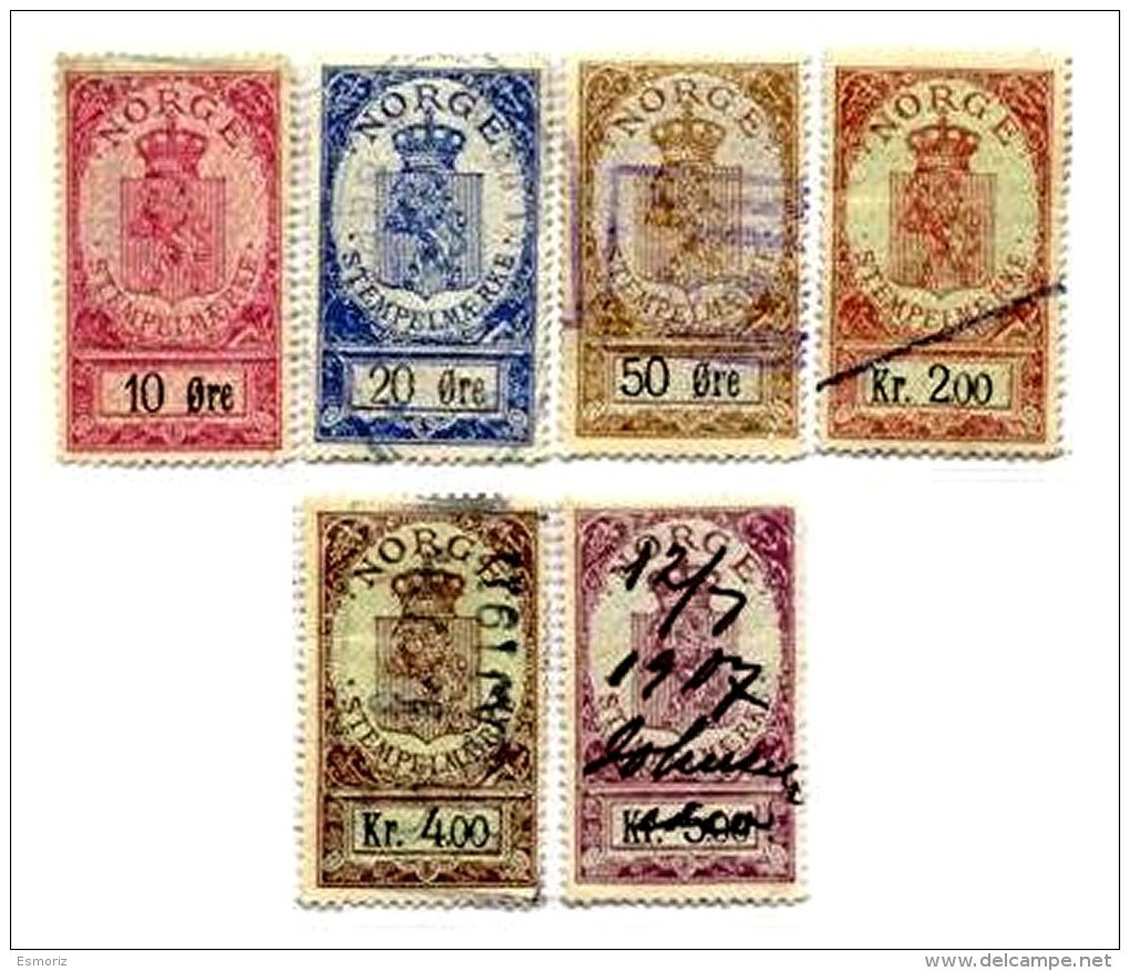 NORWAY, Stamp Duty, B&amp;H 25/26, 28/31, Used, F/VF, Cat. &pound; 14 - Revenue Stamps