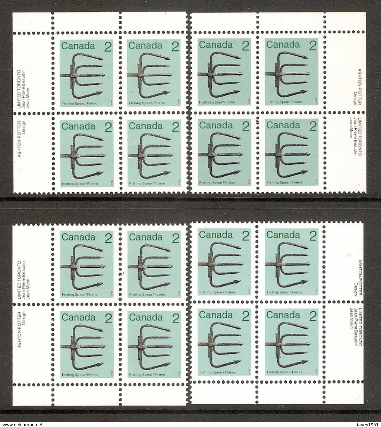 006114 Canada 1982 2c Plate Block Set MNH - Plate Number & Inscriptions