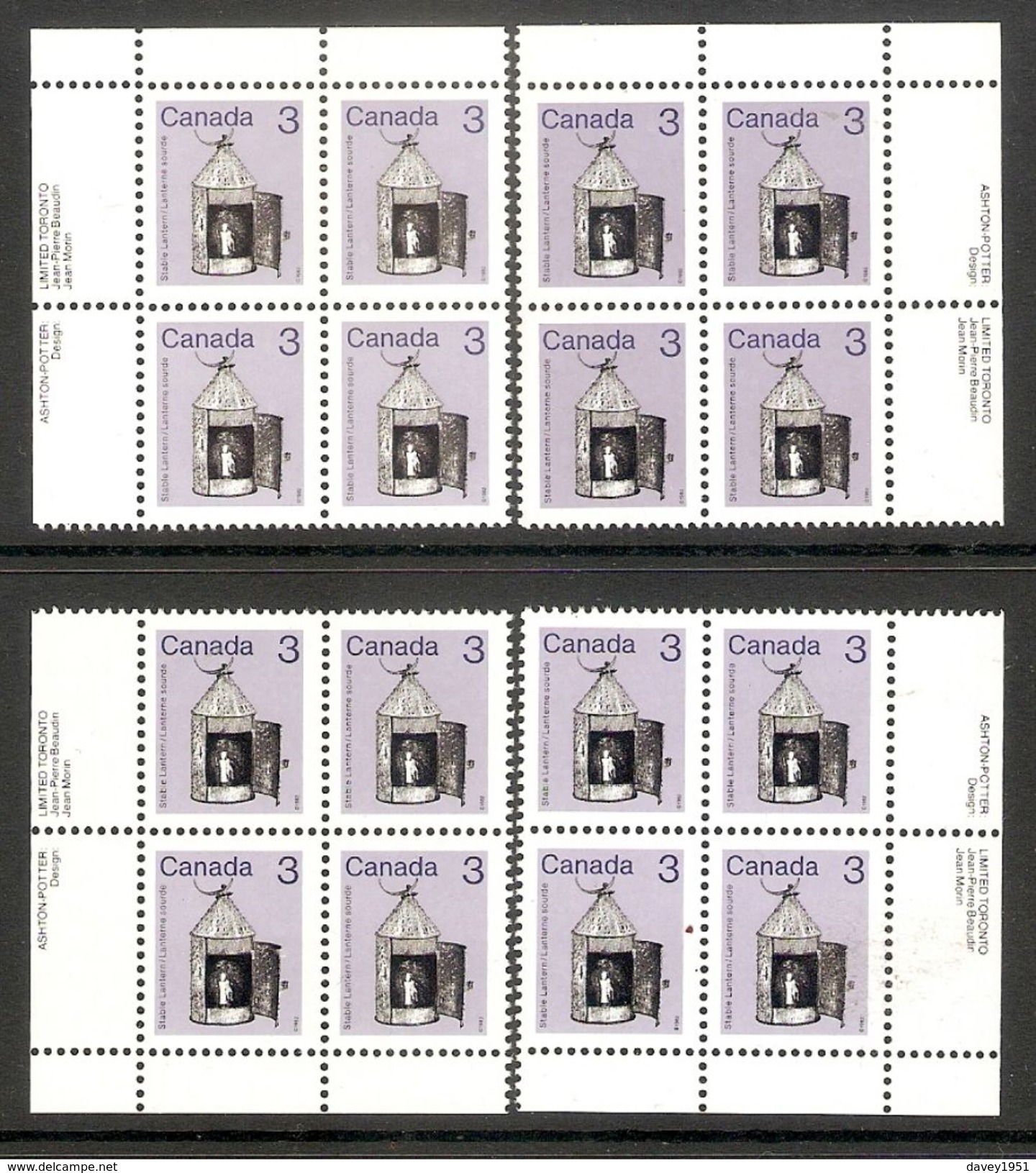 006115 Canada 1982 3c Plate Block Set MNH - Plate Number & Inscriptions