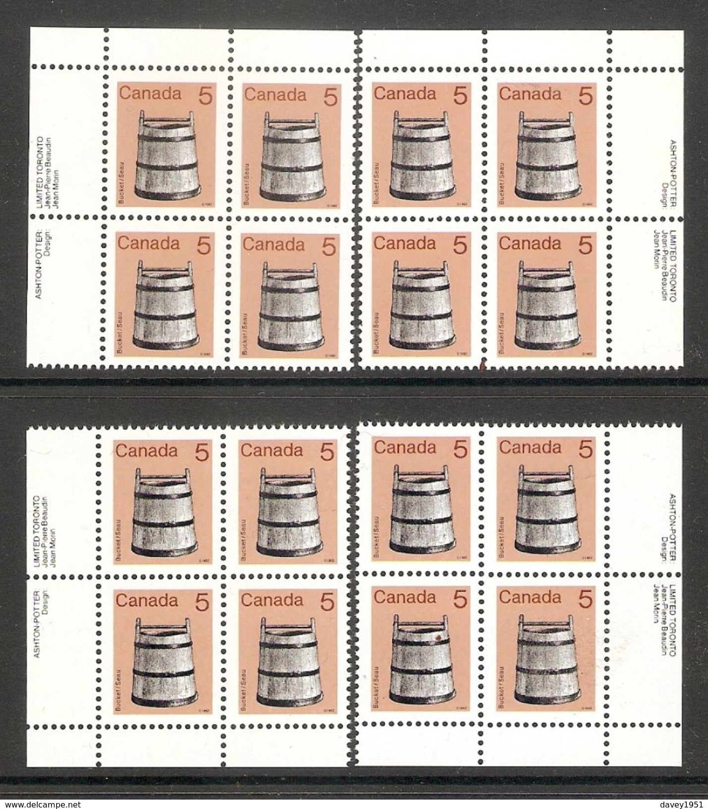 006117 Canada 1982 5c Plate Block Set MNH - Plate Number & Inscriptions