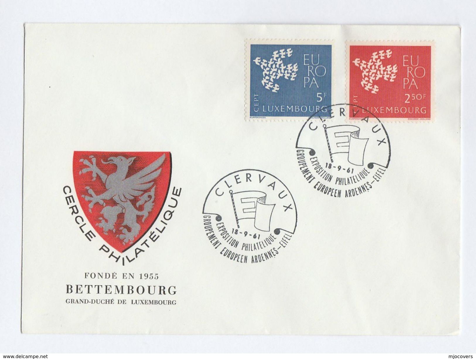 1961 Luxembourg FDC EUROPA  SPECIAL Pmk CLERVAUX PHILATELIC EXHIBITION Cover Stamps - 1961