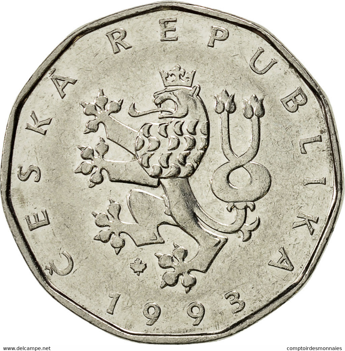 Monnaie, République Tchèque, 2 Koruny, 1993, TB+, Nickel Plated Steel, KM:9 - Tchéquie