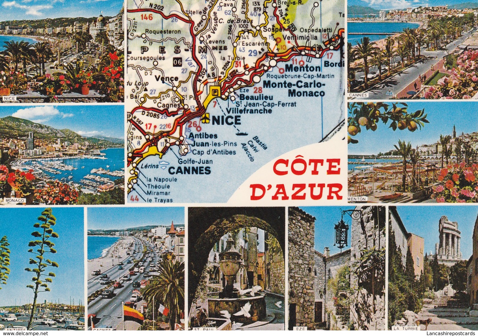 Postcard Map Cote D'Azur French Riviera Multiview My Ref B22119 - Maps