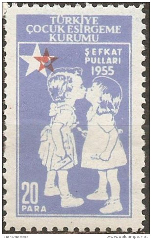 Turkey 1955 20 Para Blue, Red Star Strongly Displacerd To Right On Half Moon WelfareTW55-01a3 - Charity Stamps