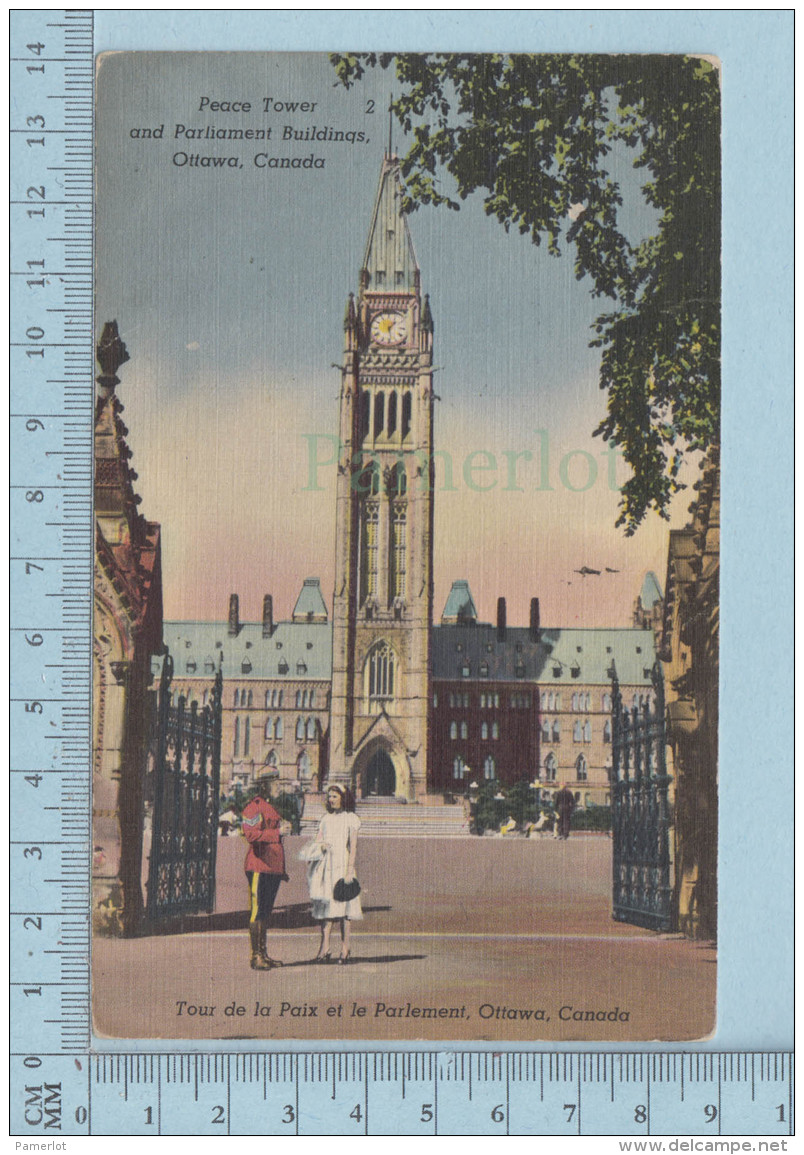 Ottawa Ontario - La Tour De La Paix Et Parlement, Animée Femme Et RCMP  Voyagée En 1965+ Timbre -CPSM - Ottawa