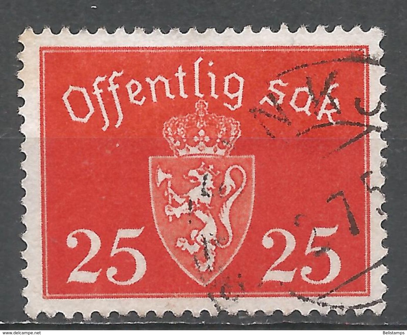 Norway 1938. Scott #O27 (U) Coat Of Arms - Service