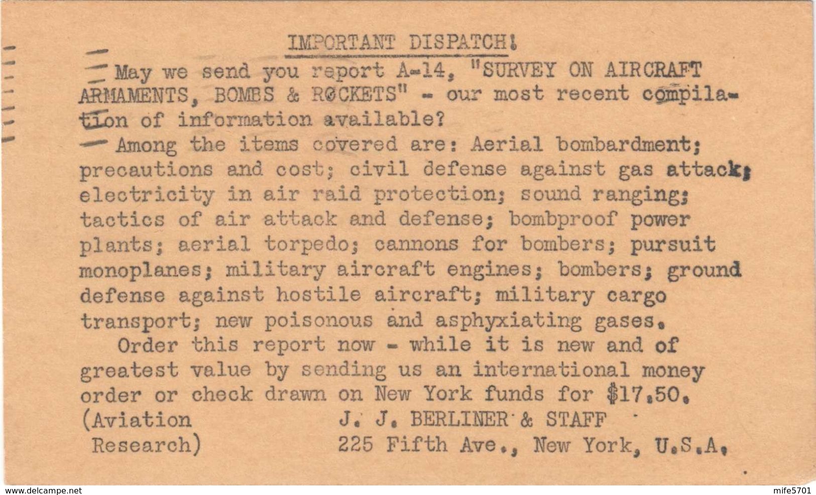 USA - STAMPED STATIONERY JEFFERSON 1 C. FROM MADISON SQ. N.Y. TO MILANO ITALY + ½ C. B.FRANKLIN - SCOTT #UX27 Die 1 - 1921-40