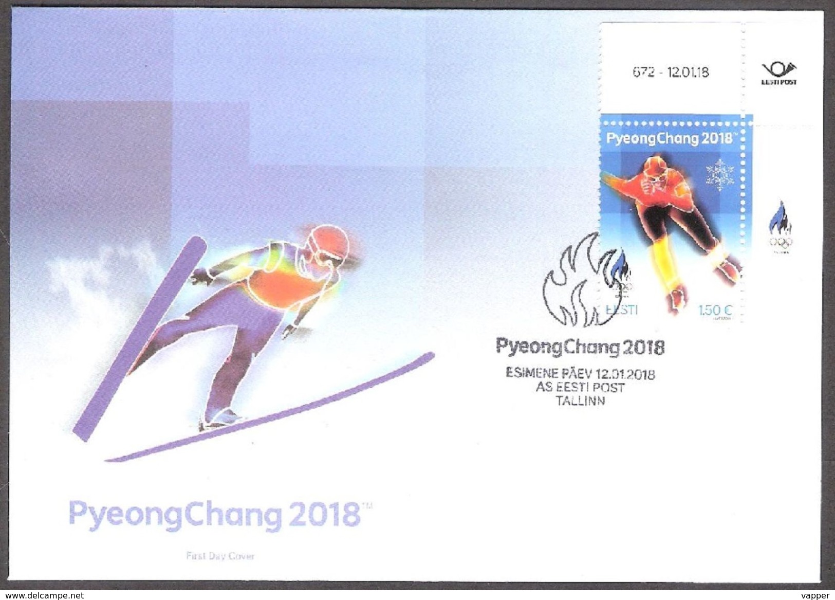 Olympic Estonia 2018 Corner Stamp FDC Winter Olympic Games In PyeongChang Mi 911 RARE - Winter 2018: Pyeongchang