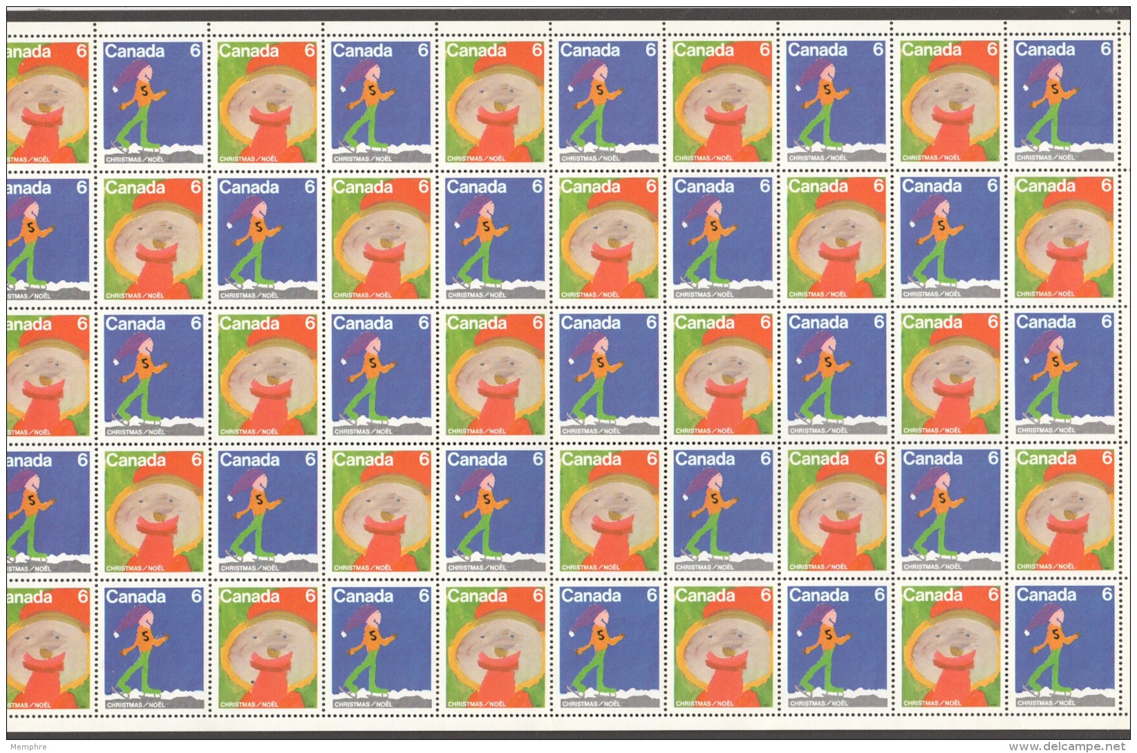 1975 Xmas Issue Sc 674-5  Complete Sheet Of  25 Pairs - No Vertical Perfs In Bottom Margin - Hojas Completas
