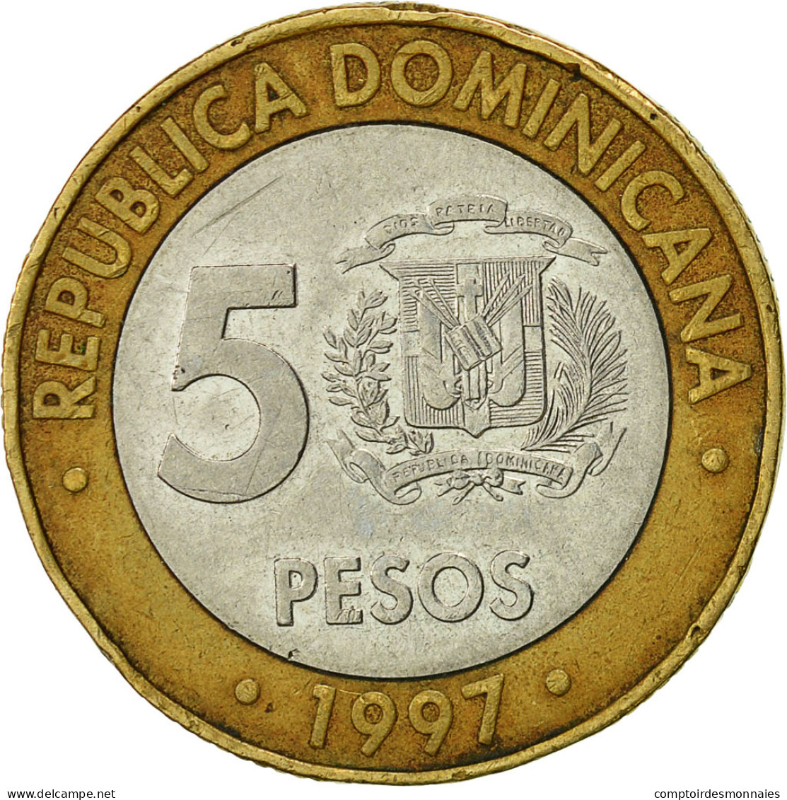 Monnaie, Dominican Republic, 5 Pesos, 1997, TB, Bi-Metallic, KM:88 - Dominicaine